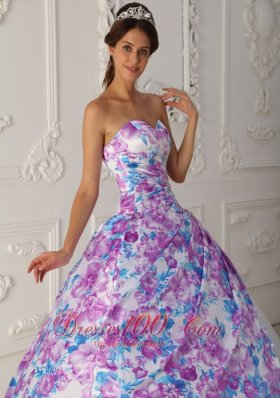 2013 Multi-color A-line Flower Print Quinceaneras Dress