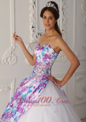 2013 Multi-color A-line Flower Print Quinceaneras Dress