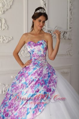 2013 Multi-color A-line Flower Print Quinceaneras Dress