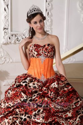 Quinceanera Gown Dresses Leopard Print Sweetheart Orange