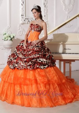 Quinceanera Gown Dresses Leopard Print Sweetheart Orange