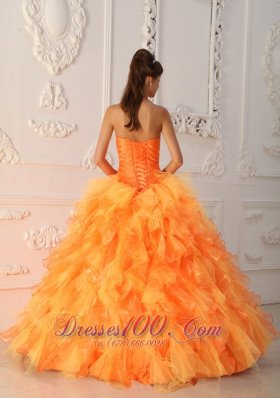 Lovely Light Orange Ruffles Sweet 15 Dresses Beading