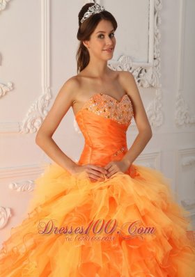 Lovely Light Orange Ruffles Sweet 15 Dresses Beading