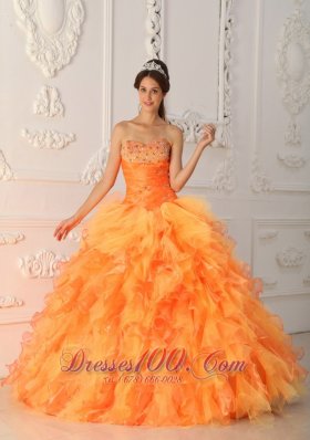 Lovely Light Orange Ruffles Sweet 15 Dresses Beading