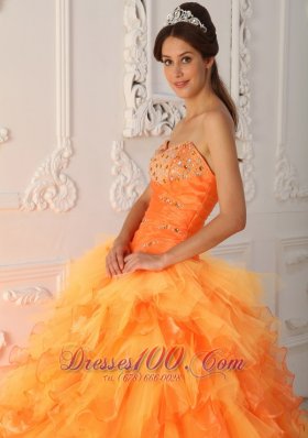 Lovely Light Orange Ruffles Sweet 15 Dresses Beading