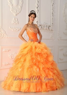 Lovely Light Orange Ruffles Sweet 15 Dresses Beading