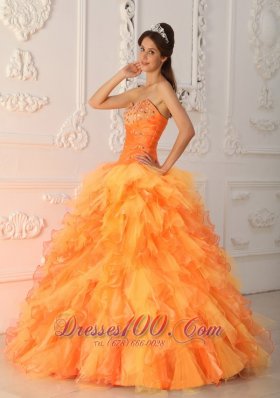 Lovely Light Orange Ruffles Sweet 15 Dresses Beading