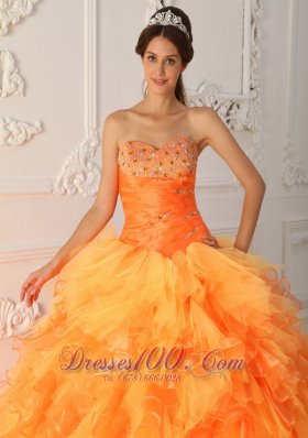 Lovely Light Orange Ruffles Sweet 15 Dresses Beading