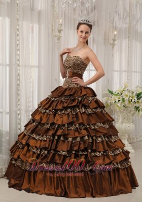 Modest Brown Quinceanera Dress Taffeta Ball Gown