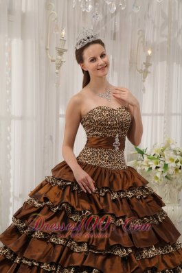 Modest Brown Quinceanera Dress Taffeta Ball Gown