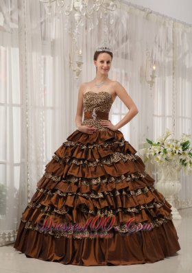 Modest Brown Quinceanera Dress Taffeta Ball Gown