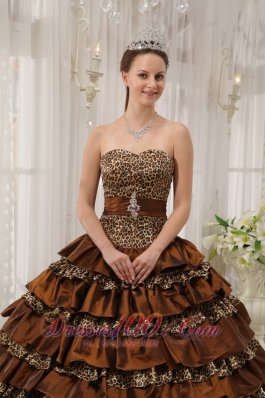 Modest Brown Quinceanera Dress Taffeta Ball Gown