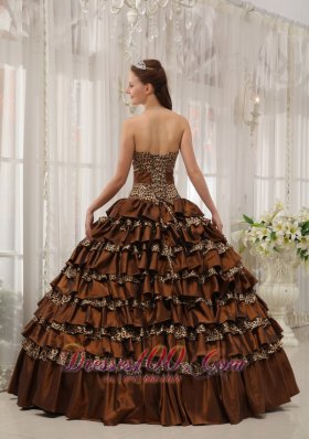 Modest Brown Quinceanera Dress Taffeta Ball Gown