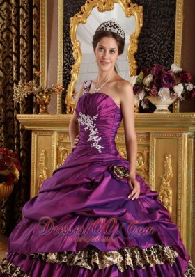 Zebra Print Purple One Shoulder Quinces Dresses Floor-length