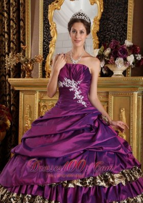 Zebra Print Purple One Shoulder Quinces Dresses Floor-length