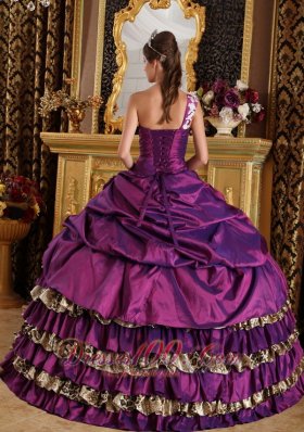 Zebra Print Purple One Shoulder Quinces Dresses Floor-length