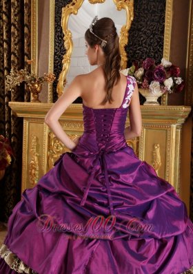 Zebra Print Purple One Shoulder Quinces Dresses Floor-length