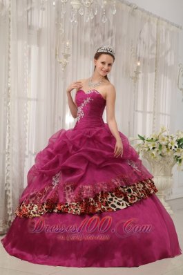 Sweet Sixteen Quinceanera Dresses Burgundy Zebra Decorate