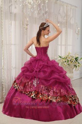 Sweet Sixteen Quinceanera Dresses Burgundy Zebra Decorate