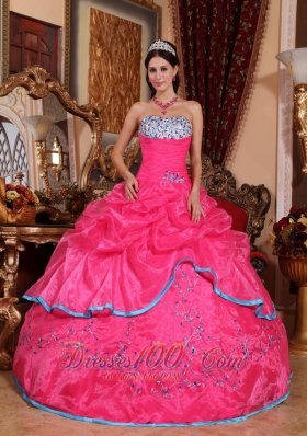 Rose Pink Quinceanera Dress Strapless Organza Appliques