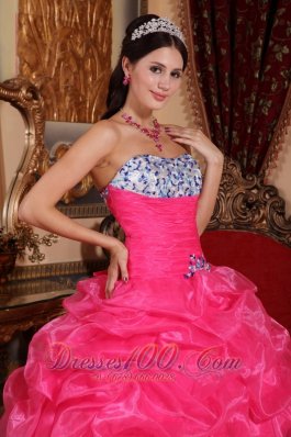 Rose Pink Quinceanera Dress Strapless Organza Appliques