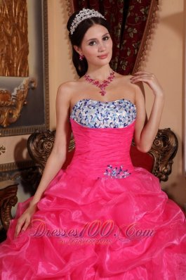 Rose Pink Quinceanera Dress Strapless Organza Appliques