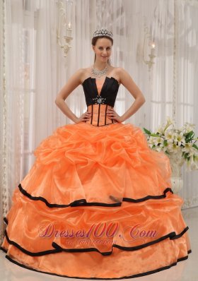 Pretty Orange Black Quinceanera Dress Strapless Satin