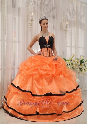 Pretty Orange Black Quinceanera Dress Strapless Satin