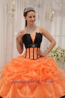 Pretty Orange Black Quinceanera Dress Strapless Satin