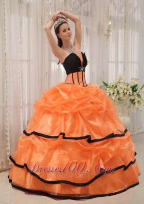 Pretty Orange Black Quinceanera Dress Strapless Satin