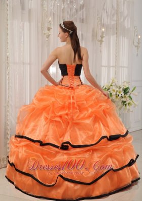 Pretty Orange Black Quinceanera Dress Strapless Satin