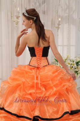 Pretty Orange Black Quinceanera Dress Strapless Satin