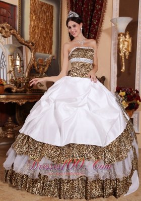 White Clearance Quinceanera Dress Strapless Leopard Beading