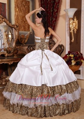 White Clearance Quinceanera Dress Strapless Leopard Beading