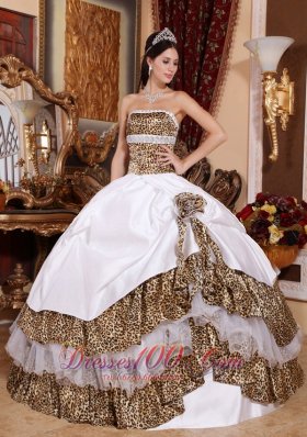 White Clearance Quinceanera Dress Strapless Leopard Beading