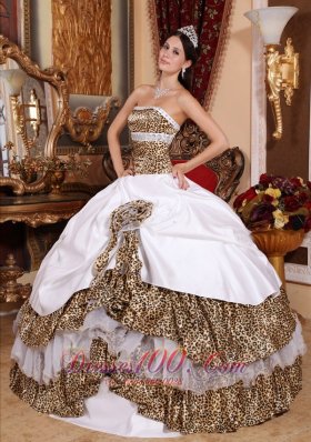 White Clearance Quinceanera Dress Strapless Leopard Beading