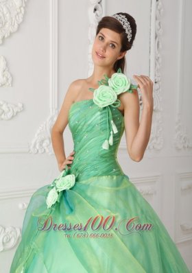 Trend Apple Green One Shoulder Organza Beading