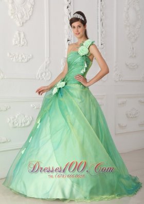 Trend Apple Green One Shoulder Organza Beading