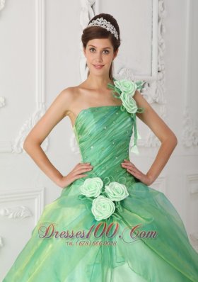 Trend Apple Green One Shoulder Organza Beading