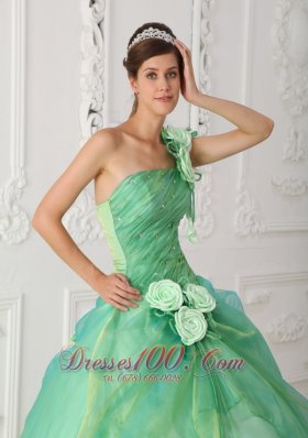 Trend Apple Green One Shoulder Organza Beading