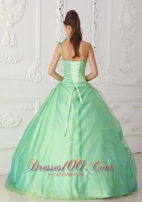 Trend Apple Green One Shoulder Organza Beading