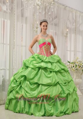 Green Sweetheart Beading Pick-ups Quinceanera Dress