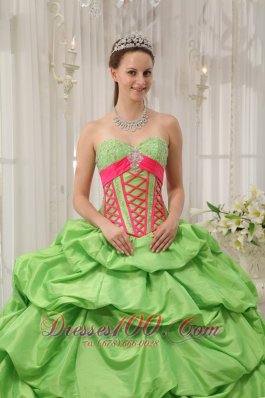 Green Sweetheart Beading Pick-ups Quinceanera Dress