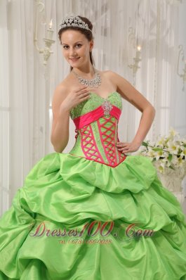 Green Sweetheart Beading Pick-ups Quinceanera Dress