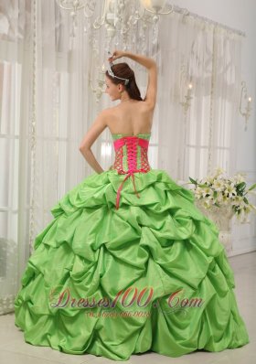 Green Sweetheart Beading Pick-ups Quinceanera Dress