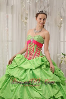 Green Sweetheart Beading Pick-ups Quinceanera Dress