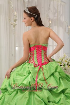 Green Sweetheart Beading Pick-ups Quinceanera Dress