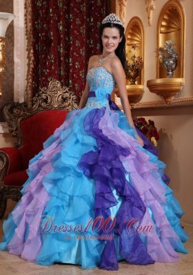 Sweetheart Organza Beading Appliques Quinceanera Dress