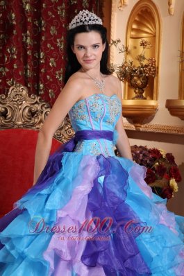 Sweetheart Organza Beading Appliques Quinceanera Dress