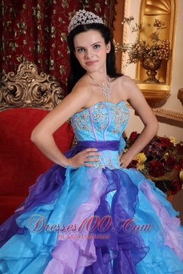 Sweetheart Organza Beading Appliques Quinceanera Dress